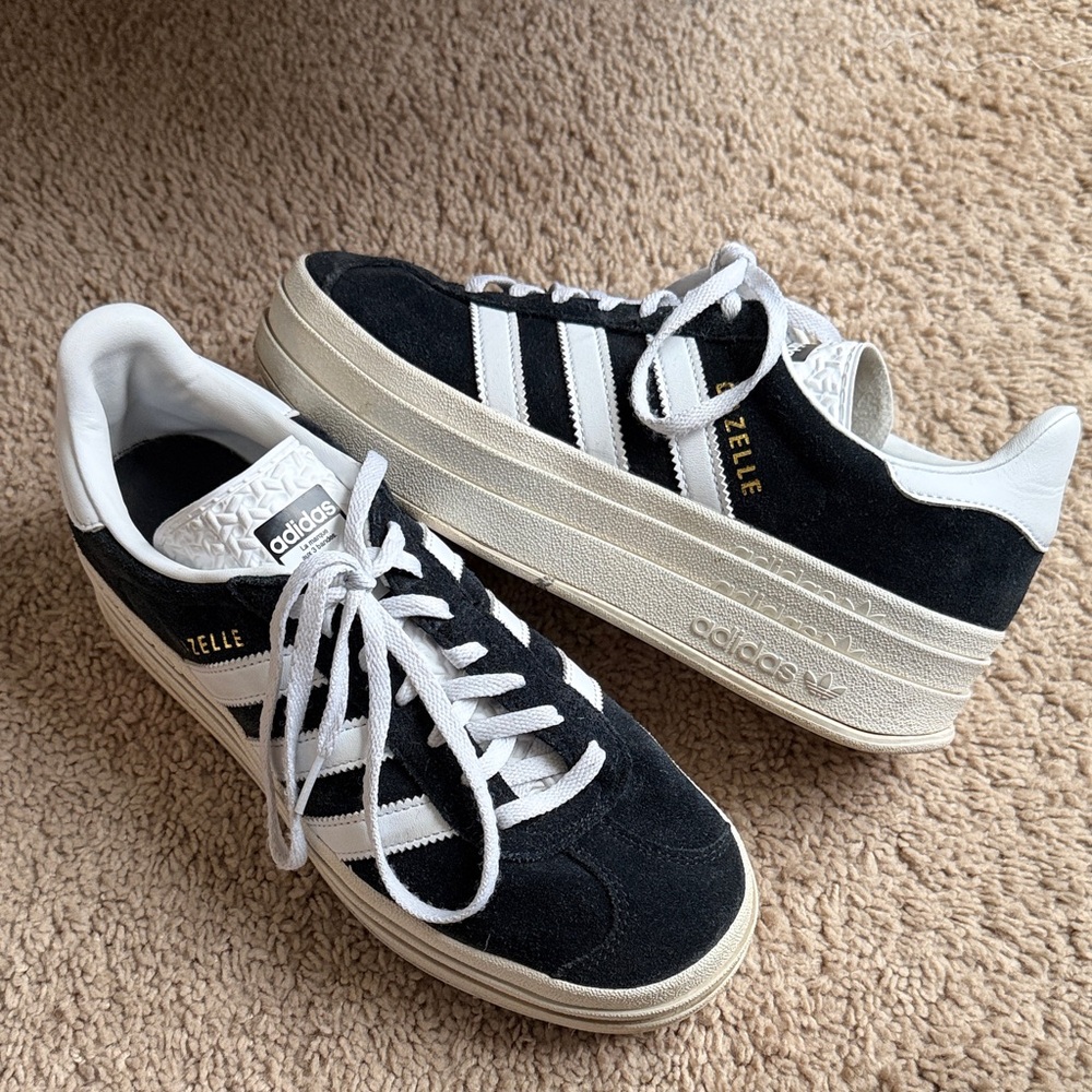 Adidas Women's Gazelle Black and White Platform Sneakers